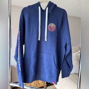 DMB Navy Pullover Hooded Sweatshirt with Graphic on chest, sleeve and back, XL